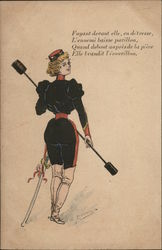 French Woman in Uniform Military Postcard Postcard