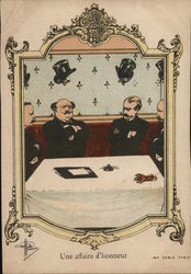 Men Seated at Table with Arms Folded Artist Signed Postcard Postcard