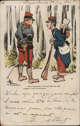 Two Soldiers Talking in Woods Artist Signed Postcard Postcard