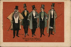 Five Men With Top Hats, Canes and Long Coats Postcard