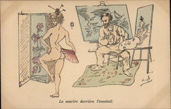 French Painter With Nude Model Artists Postcard Postcard