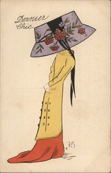 Drawing of Woman in Huge Hat Postcard