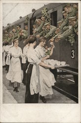 Girls Providing Refreshments for Soldiers World War I Postcard Postcard