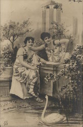 Two Women Sitting in a Garden Postcard