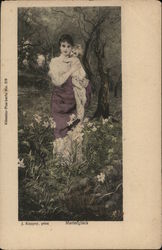 Woman and Baby in Flower Field Postcard