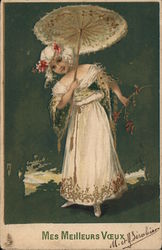 Lady in White With Parasol Postcard