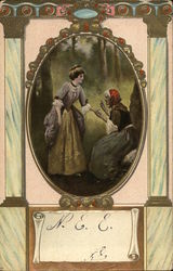 Old Fortune Teller Talking to Younger Woman Postcard