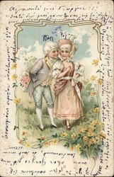 Girl and Boy among Flowers Postcard