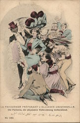 Group of Different Men Begging Woman in Blue Dress Postcard