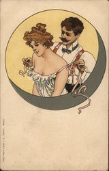 Man Helping Woman Out of Lingere Postcard