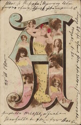 Letter A, Woman's Faces Postcard