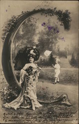 Letter C and Woman Postcard