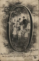 Group of Children Standing Within Large Letter "O" Outdoors Postcard