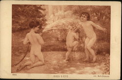 Kids Playing in the Water Hose Joies D'ete Children Adrienne Ball-Demont Postcard Postcard Postcard