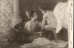 "The Bath" - Children in Bath Basin Postcard Postcard Postcard