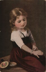 Young Girl Admiring Bracelet Children Postcard Postcard