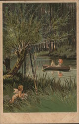 Couple in Rowboat on Water Postcard