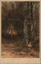 Couple Walking Through Woodlands Postcard