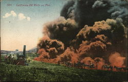 California OIl Wells on Fire Postcard