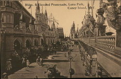 Buildings and Elevated Promenade, Luna Park Coney Island, NY Postcard Postcard Postcard