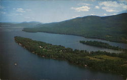 Aerial scene over beautiful Lake George New York Postcard Postcard Postcard