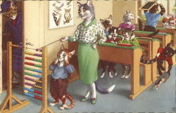 Cat people in school Cartoons Postcard Postcard Postcard