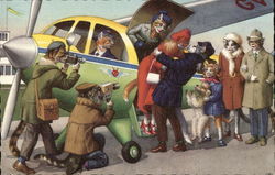 Cat people leaving an airplane Cartoons Postcard Postcard Postcard