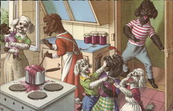 Dog Family Cooking in the Kitchen Postcard