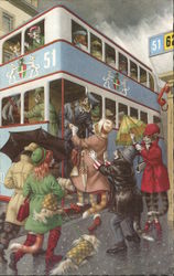 Cats on a Double Decker Bus Postcard Postcard Postcard