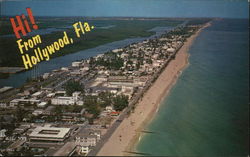 Aerial View of Beach and Hotels Hollywood, FL Postcard Postcard Postcard