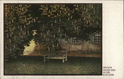 White Bench Beneath Large Tree Art Postcard Postcard