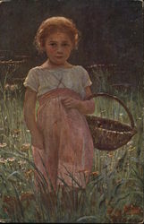 Girl with Basket Art Postcard Postcard