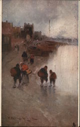 People Walking Near Boats and Buildings Tuck's Oilette Series Postcard Postcard