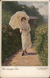 Woman with Umbrella, Outside Postcard