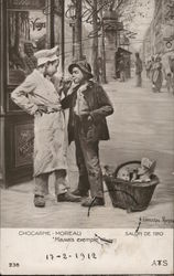 "Bad Example" Two Boys on Street with Cigarettes, Baskets Children Postcard Postcard