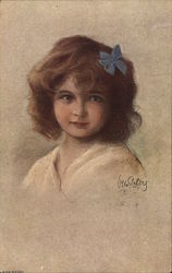 Girl With a Blue Hair Bow Children Postcard Postcard