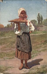 Donut Seller Country Girl Holding Tray of Donuts Paris Children Postcard Postcard