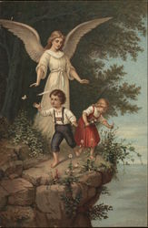 Angel with Arms Extended Standing with Children on Cliff Postcard