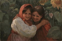 Girls Hugging Children Postcard Postcard