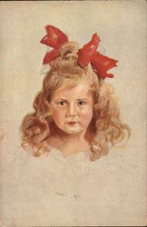 Blond Girl with Large Red Bow in Her Hair Children Postcard Postcard