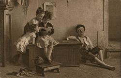 Children Playing Cards Postcard