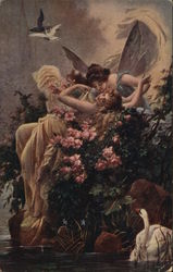 Whispers of Love - Women, Angel Fantasy Postcard Postcard