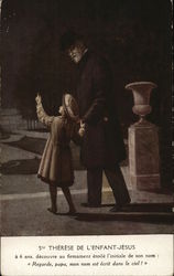 Older Man Walking with Young Girl Pointing Upward Postcard