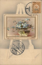 Blue Flower and Vase Painting on Easle 1910 German Postcard C. Klein Postcard Postcard