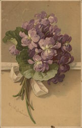 Purple Flowers and Green Leaves tied with White Bow C. Klein Postcard Postcard