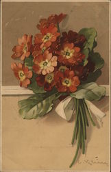 Orange Flowers with Yellow Centers Tied with White Bow Postcard