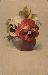 Orange and Yellow Pansies with Dark Centers in Vase C. Klein Postcard Postcard