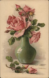 Vase With Pink Roses C. Klein Postcard Postcard