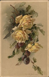 Yellow Roses with Grapes Postcard