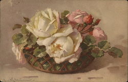 Basket of White and Pink Roses C. Klein Postcard Postcard